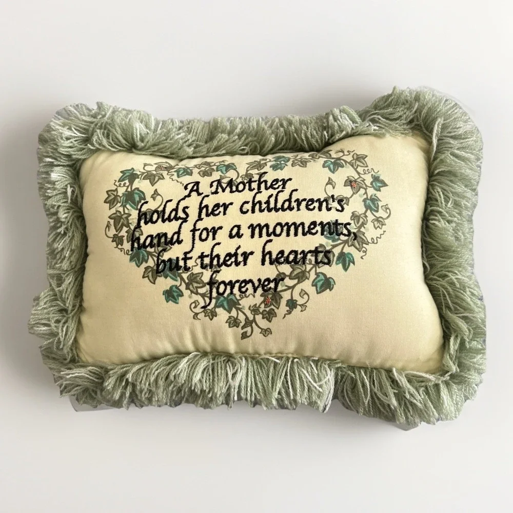 Pillow Decorative Embroidered Fringe Small Mother Grannycore Stuffed 10x7x3 EUC